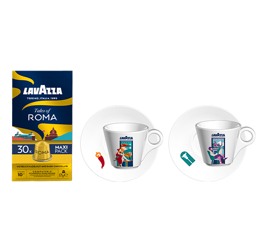 Coffret Tales of Roma 180 capsules Nespresso® + Set Espresso Turin et Naples offert