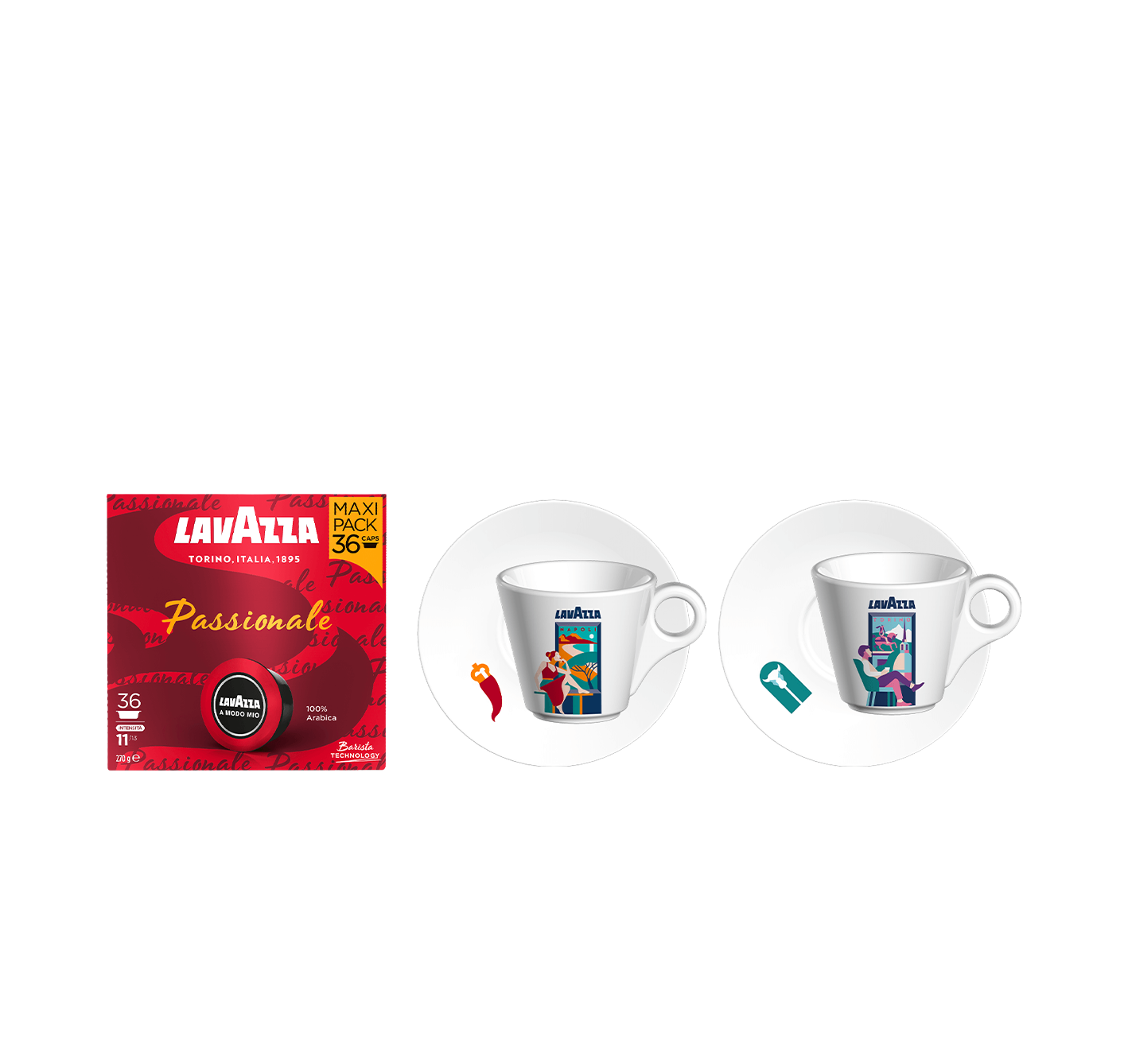 Coffret A Modo Mio Passionale 144 capsules + Set Espresso Turin et Naples offert